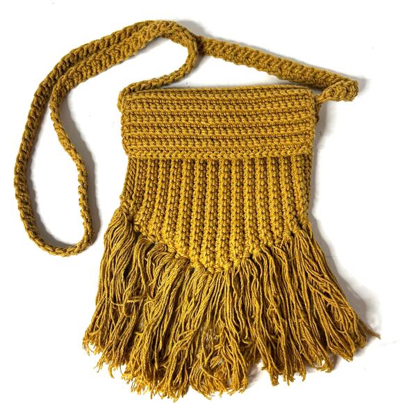 Hoja Santo Crochet Crossbody boho Bag Yellow Brown Color 7.5 X 8 inches - Picture 1 of 7